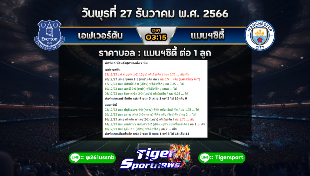 ทีเด็ดบอลเต็ง Tigersportnews everton - man city